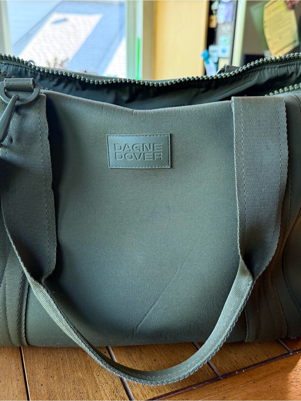 Dagne Dover Moss Green Duffel Bag with Webbed Handles